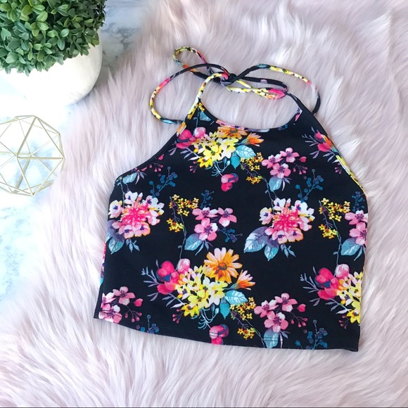 Oboe Tops - CUTE Oboe Floral Print Halter Top in Medium